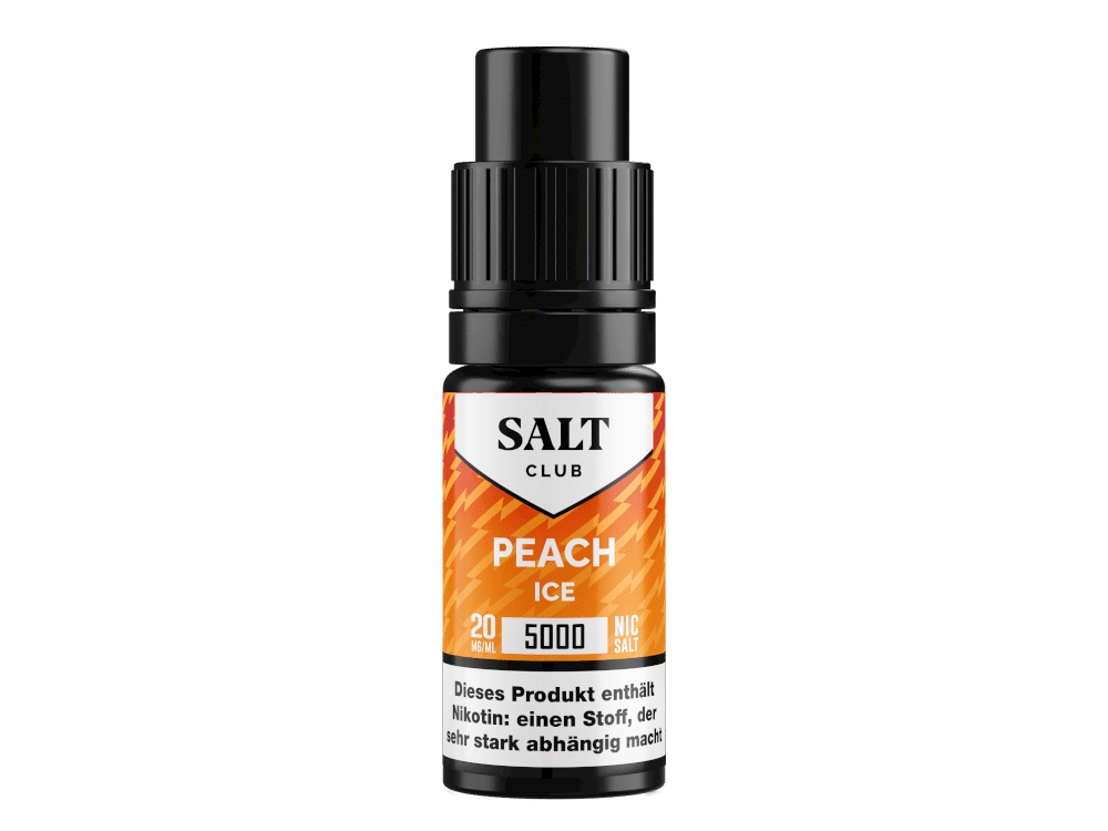 Salt Club - 5000 - Peach Ice Nikotinsalz Liquid 2 Peach Ice Nikotinsalz Liquid, 20 mg/ml, 5000 Nic Salts für E-Zigaretten, angenehmer Frucht-Geschmack, starker Nikotinabschuss, bei LETZ Go erhältlich.