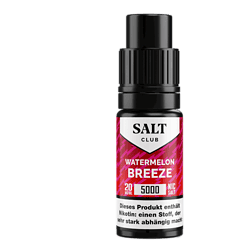 Salt Club Watermelon Breeze 20mg/ml, nikotinhaltiges E-Liquid für den Vape, 10ml Flasche, schmeckt nach Wassermelone, ideal für Dampfer, mit starkem Nikotinabfüllung.