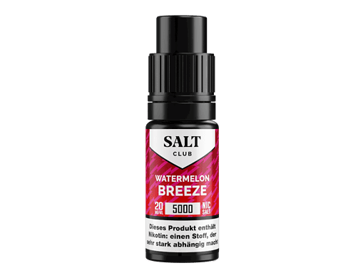 Salt Club Watermelon Breeze 20mg/ml, nikotinhaltiges E-Liquid für den Vape, 10ml Flasche, schmeckt nach Wassermelone, ideal für Dampfer, mit starkem Nikotinabfüllung.
