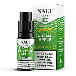Vernebelung mit Geschmack Süßer Saft Apfel, 20 mg/ml, Nikotinstärke, ideal für Vape, 10 ml Flasche, in grün-weißem Design.