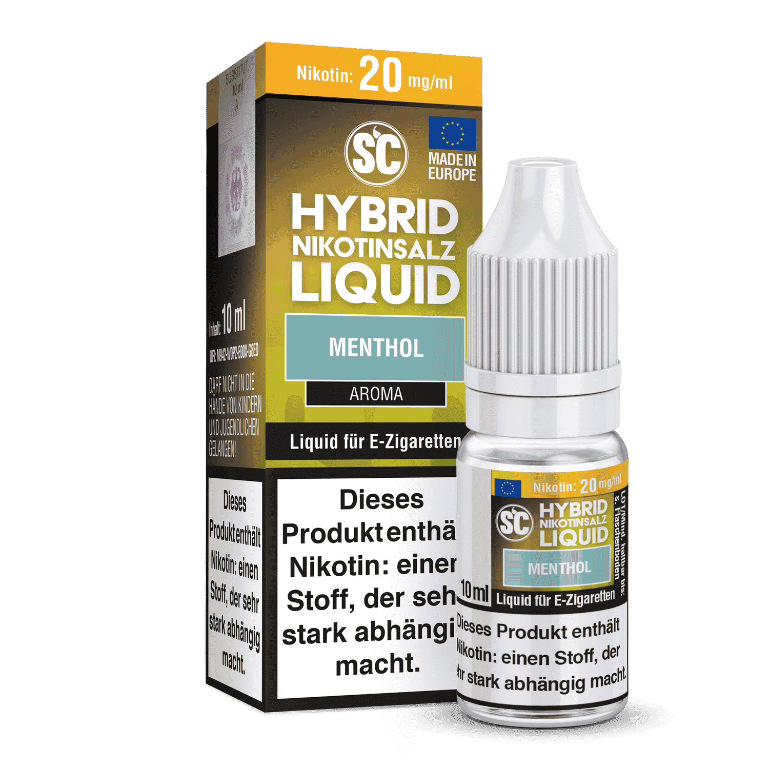 SC - Menthol - HybridNikotinsalz Liquid 1 Hochwertiges E-Zigaretten Liquid mit Menthol-Geschmack in 10 ml Flasche, Nikotingehalt 20 mg/ml, für dampfen, aromatischer Geschmack, kompatibel mit E-Zigaretten, für Genießer, kalte Frische, ab 18 Jahren.