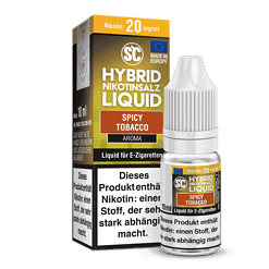 Aromatisierter E-Zigaretten-Liquid-Fläschchen mit "Spicy Tobacco" Geschmack, 20 mg/ml Nikotin, für dampfen, in Deutschland hergestellt.