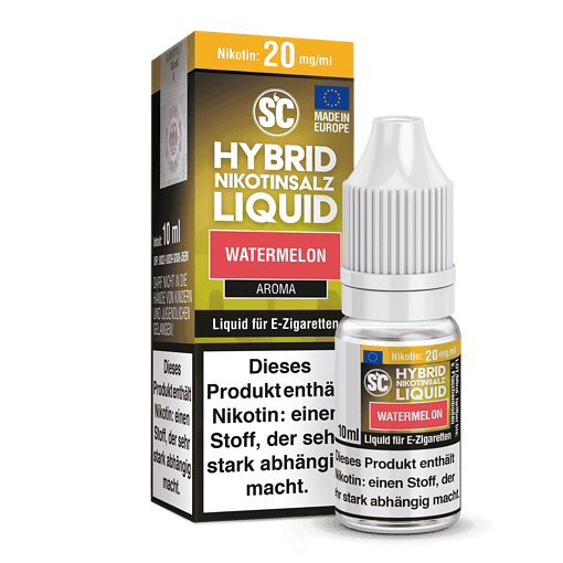 Aroma Wassermelon, Hybrid Nikotinsalz Liquid, 10 ml, für E-Zigaretten, Nikotingehalt 20 mg/ml, Flasche und Verpackung, europäische Herstellung, aromatisierter E-Liquid, nicotine salt, wasserbasierter Geschmack, süßer Melonengeschmack, Liquid für E-Zigarette, Liquid für Dampfer, Wasser Melone Liquid, E-Zigaretten Geschmack.