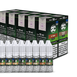Nikotin E-Zigaretten Liquid Sortiment, 10ml Flaschen mit Nikotinstärke 18mg/ml, vielfältige Geschmacksrichtungen für E-Zigaretten, inklusive Aromen und Tabakgeschmack, hochwertiges EU-Produkt.
