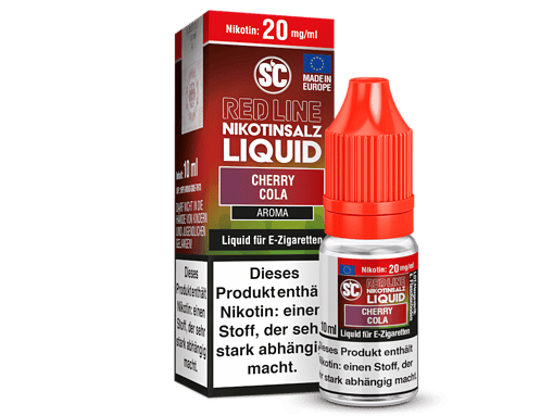 Nikotin-Liquid Cherry Cola, 10 ml, für E-Zigaretten, mit Nikotingehalt von 20 mg/ml, aromatisiertes Liquid, hergestellt in Europa, für Dampfer, mit rotem Tropferverschluss, praktische Einzellösung.