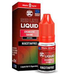 Erdbeer sahne e-liquid für elektronische zigaretten, nikotinfrei, 10 ml flasche, rotes design, aroma, inhalt, gemüse, vaping, e-liquid, liquid, dampfen, schmackhaft, süß, fruchtig.