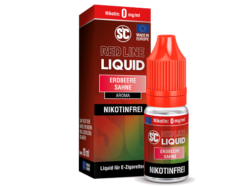 Erdbeer sahne e-liquid für elektronische zigaretten, nikotinfrei, 10 ml flasche, rotes design, aroma, inhalt, gemüse, vaping, e-liquid, liquid, dampfen, schmackhaft, süß, fruchtig.