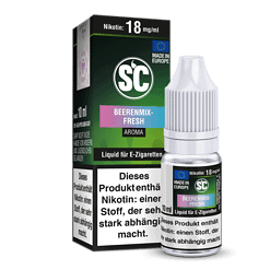 Aromatisiertes E-Zigaretten Liquid Beerenmix-Fresh Flasche und Verpackung, nikotinhaltig, für Dampfer, in Europa hergestellt, geschmacksintensiv, 10ml Flasche.