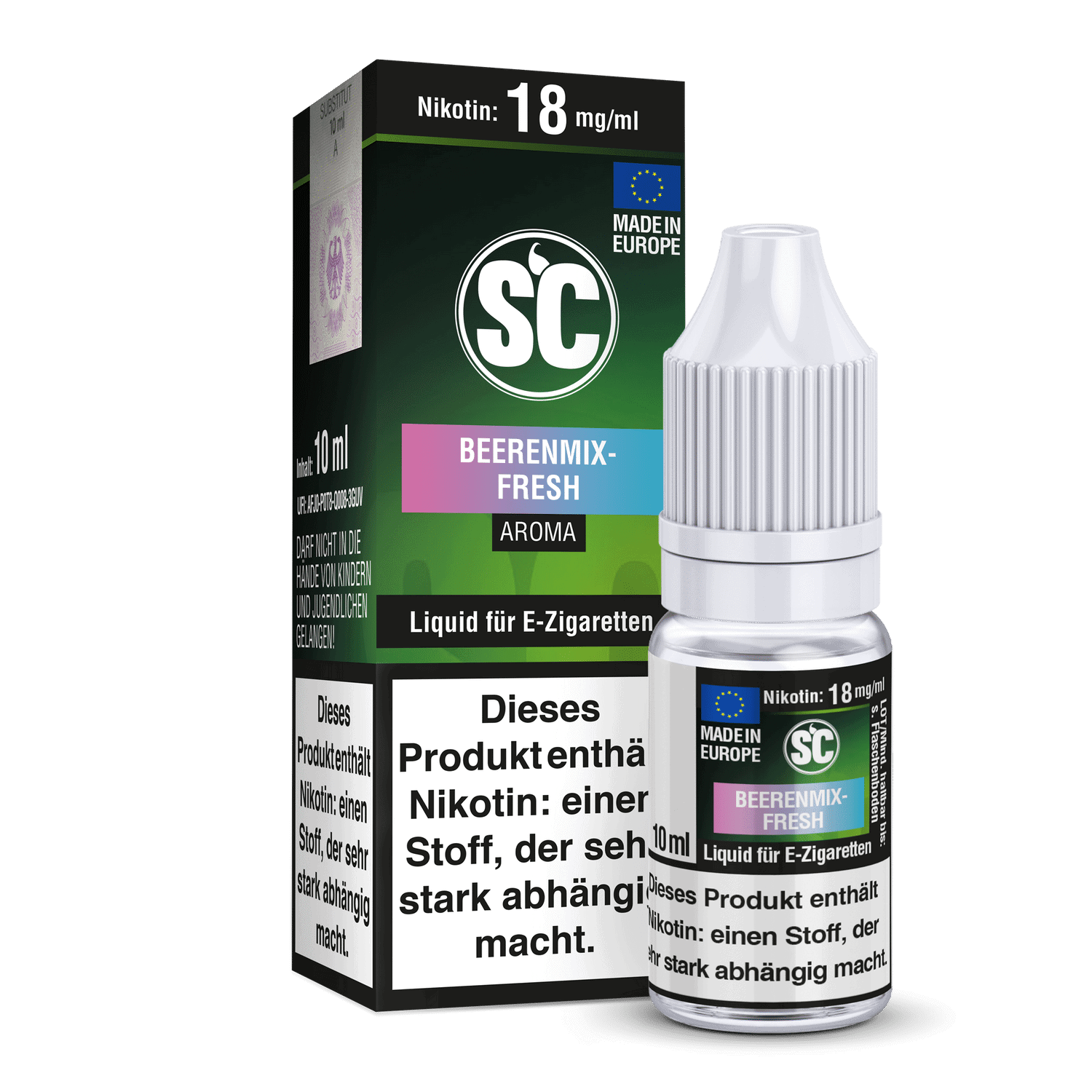 SC Liquid Beerenmix-Fresh 1 Aromatisiertes E-Zigaretten Liquid Beerenmix-Fresh Flasche und Verpackung, nikotinhaltig, für Dampfer, in Europa hergestellt, geschmacksintensiv, 10ml Flasche.