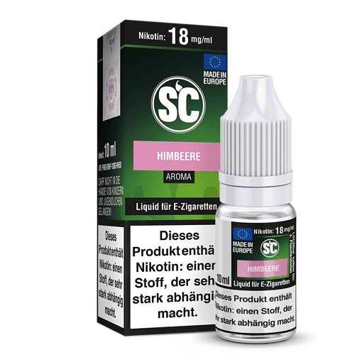 Himbeere E-Zigaretten Liquid in Flaschenform, 10 ml, nikotinfrei, aromatischer Himbeergeschmack, Made in Europe.
