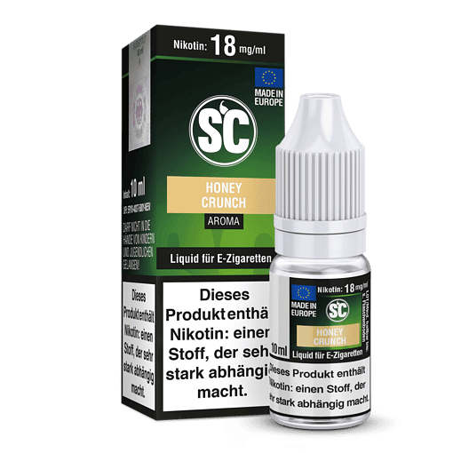Sehr aromatischer E-Zigaretten-Liquid mit Honig-Crunch Geschmack, 10 ml Flasche, enthält 18 mg/ml Nikotin, in Deutschland hergestellt, perfekt für Vape-Liebhaber.