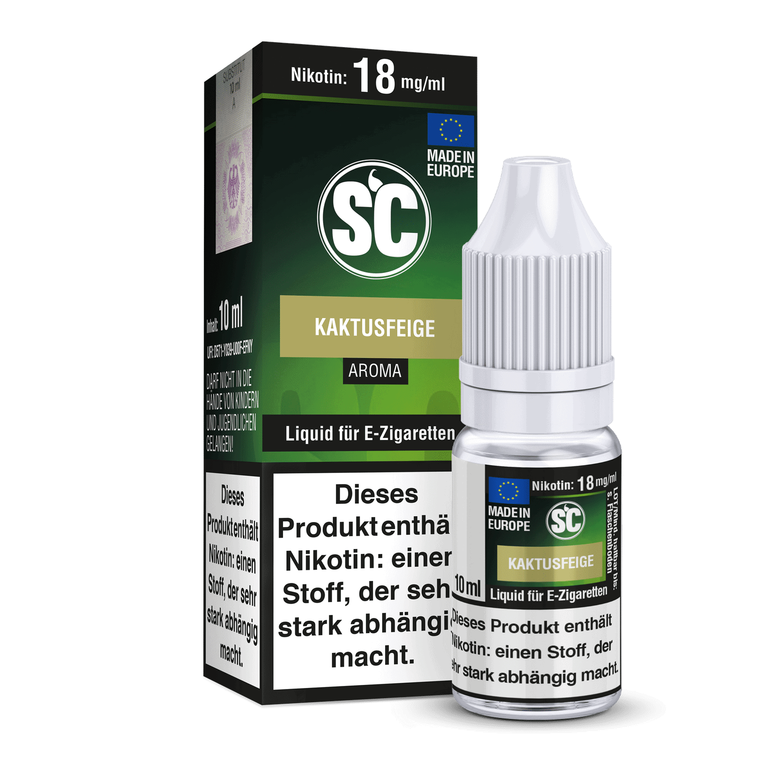 SC Liquid Kaktusfeige 1 Hauptbild für E-Zigaretten Liquid, Kaktusfeige Aromen, Nikotingröße 18 mg/ml, Flasche und Verpackung, deutsches Produkt, für Vape Zubehör, Rauch-Alternativen, hippe E-Liquid-Varianten.