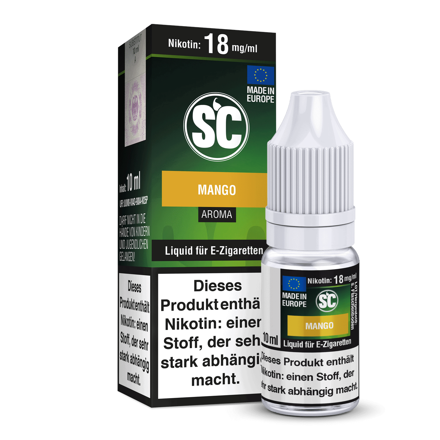 SC Liquid Mango 1 Nikotinsaft Mango für E-Zigaretten, 10ml Flasche, Liquid mit Nikotin 18 mg/ml, Made in Europe, Aromen für Dampfer, E-Zigaretten-Zubehör.