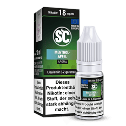 Menthol-Apfel E-Zigaretten Liquid in Fläschchen und Verpackung, 10 ml, mit Nikotin 18 mg/ml, Made in Europe, aromatischer Geschmack.