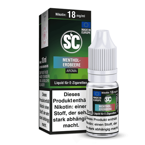 18 mg/ml Nikotin E-Zigaretten Liquid Menthol Erdbeere Flasche, 10 ml, Made in Europe.