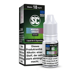 Erotik liquid menthol kirsche für e-zigaretten, flasche und packung, mentholkirsche aromastoff, nikotinhaltiges liquid, vaping produkt, E-Zigaretten-Zubehör, aromatisierter nikotinshot, 18 mg/ml Nikotingehalt, rauchfreie Dampferfahrung, deutsches Qualitätsprodukt.