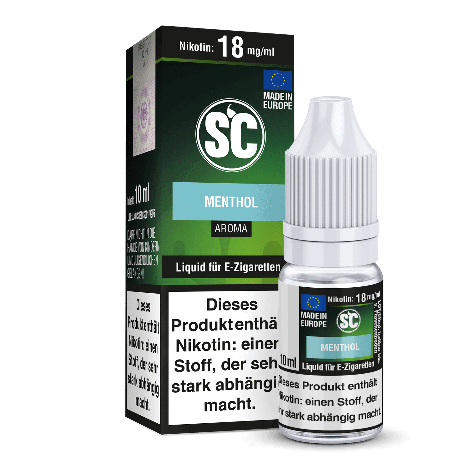 SC Liquid Menthol 1 Aroma menthol liquid für e-zigaretten, nikotin 18 mg/ml, 10 ml, E-Liquid, Dampferzubehör, E-Zigarettenliquid, mentholgeschmack, nikotinnachfüllflasche, europäische Qualität, aromatisierter Dampfer, vaping liquid, menthol aroma.
