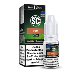 Nikotinhaltiges Liquid für E-Zigaretten in 10 ml Flasche, mit 18 mg/ml Nikotin, in grün-schwarzer Verpackung, Aromaflavon, Made in Europe.