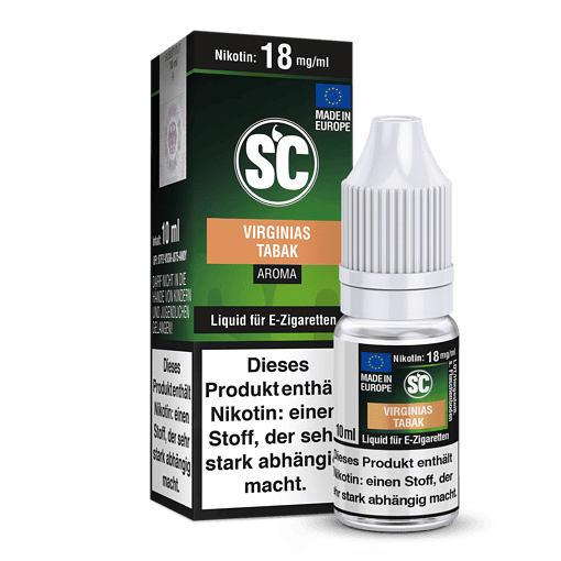 Schwarzer E-Zigaretten-Liquidflasche mit grüner Verpackung, Nikotin 18mg/ml, Virginia Tabak Aroma, Made in Europe, Flaschengröße 10ml, für Dampfer, Tabak-Duft, Suchtprävention.