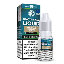 Nikotinliquid American Tobacco, 10 ml, E-Zigaretten Aroma, Made in Europe, passendes Produkt für Dampfer, stark abhängig machender Nikotingeschmack, für liquid Zigaretten.