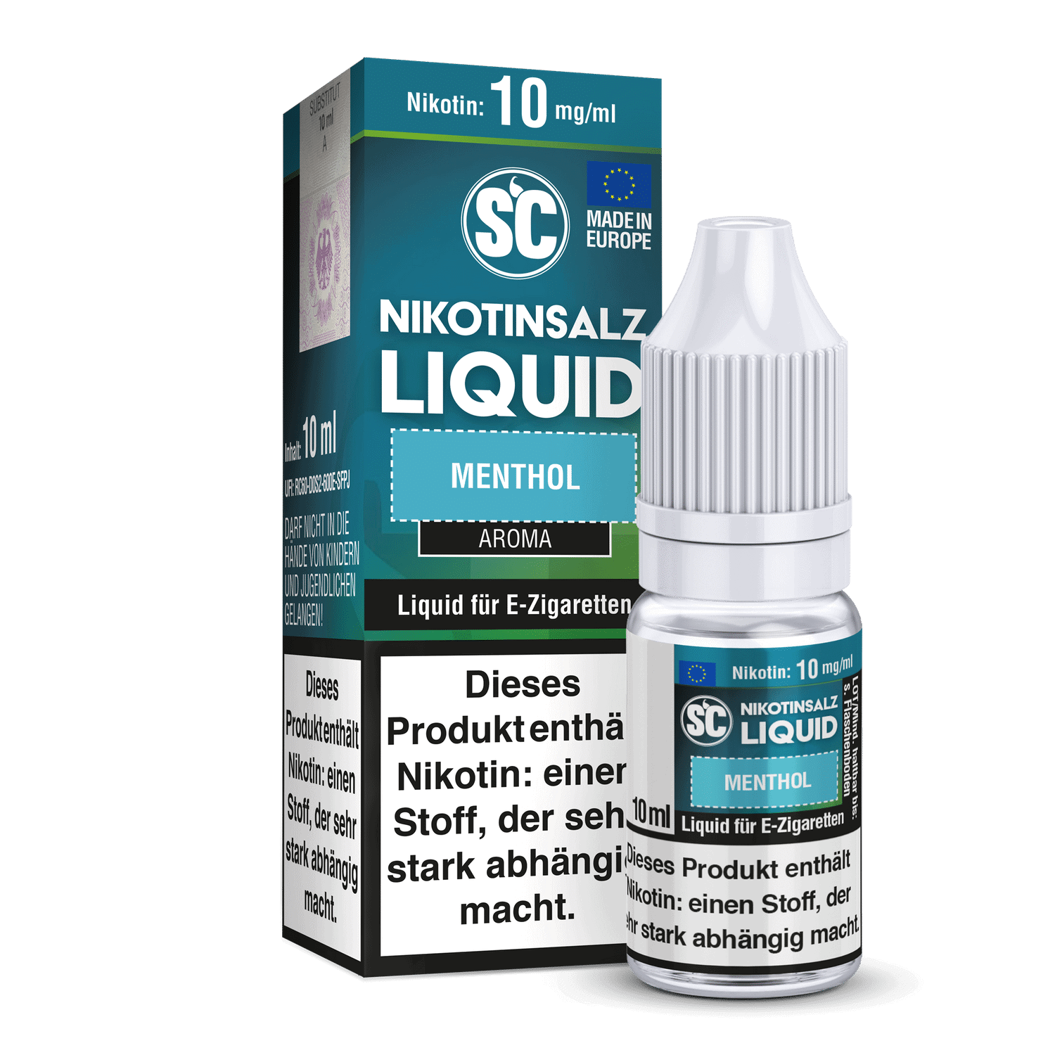 SC - Menthol - Nikotinsalz Liquid 1 Nikotinliquid Menthol Flasche und Verpackung, E-Zigaretten Liquid mit 10 mg/ml Nikotin, kühlender Geschmack, für Dampfer, alkoholfreie E-Liquid, Aromastoffe, Nikotin Ersatz, Nukleotid.