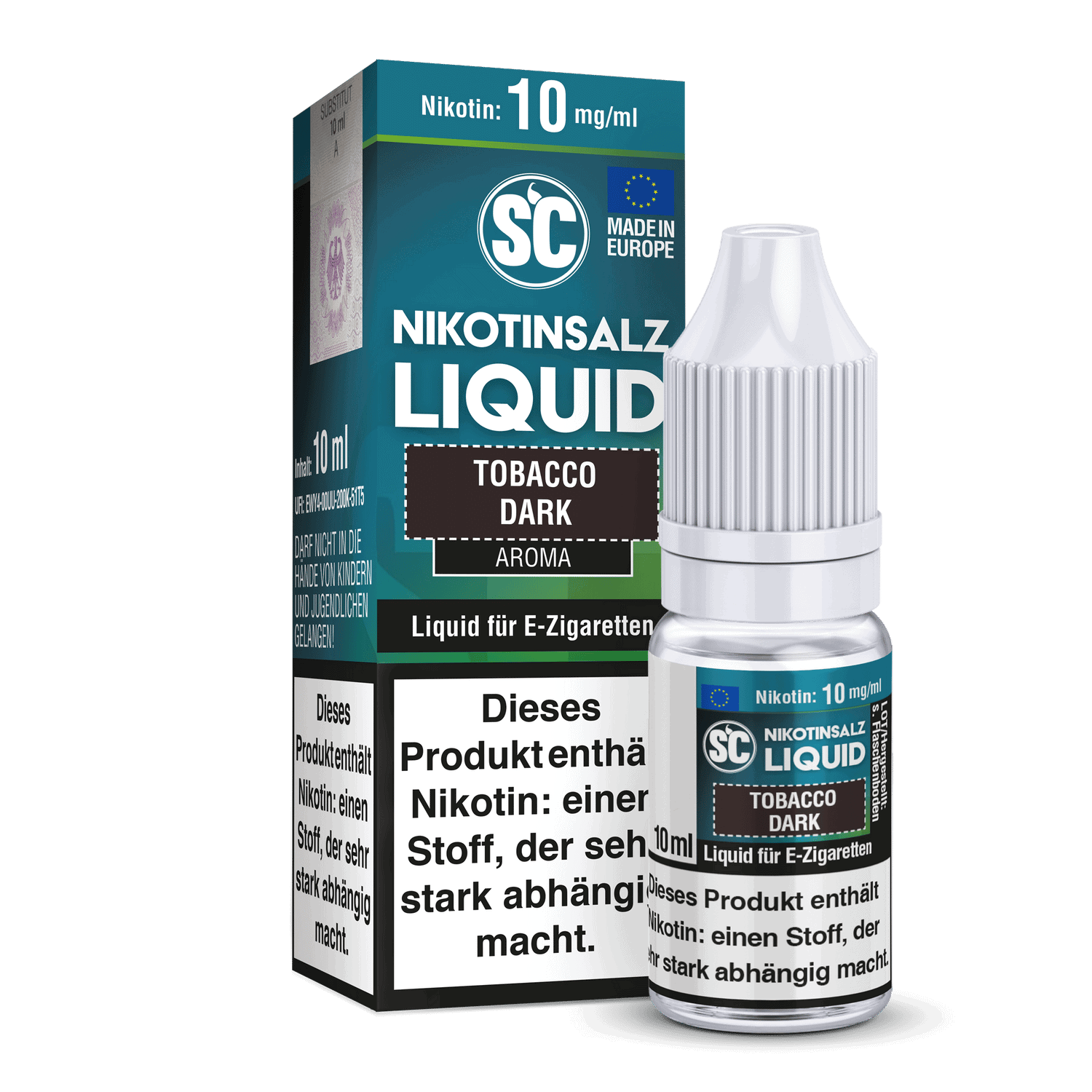 SC - Tobacco Dark - Nikotinsalz Liquid 1 Nikotinsalz Liquid Dark für E-Zigaretten, 10 ml Flasche, Nikotingehalt 10 mg/ml, mit Tabakaroma, Made in Europe, harmlose Alternative zum Rauchen, ideal für Dampfer.