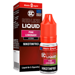 Aromatisiertes E-Liquid "Pink Lemonade" ohne Nikotin im Fläschchen und Verpackung, ideal für E-Zigaretten, frischer Geschmack, alkoholfrei, Made in Europe.