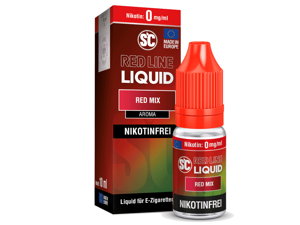 SC - Red Line - Red Mix - Nikotinsalz Liquid 1 Red Line Liquid Red Mix, nikotinfrei, e-Zigaretten Liquid 10ml, Aroma mit rotem Design, für Vape, ohne Nikotin, Made in Europe, E-Liquid, E-Zigaretten Zubehör, süßer Geschmack, Dampferliquid, Geschmacksaroma.