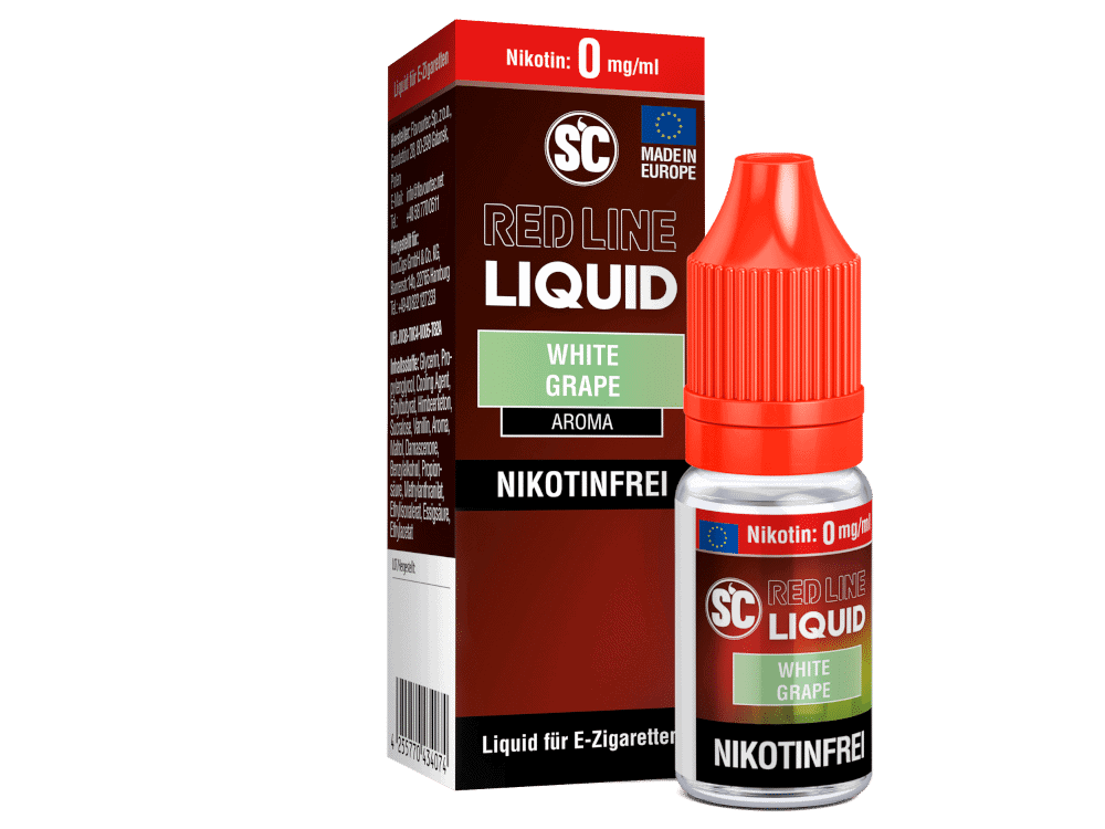SC - Red Line - White Grape - Nikotinsalz Liquid 1 SC RED LINE LIQUID White Grape E-Zigarettenliquid, nikotinfrei, 10ml Flasche, aromatisches Vape-Produkt, ohne Nikotin, Geschmack: Weiße Traube, ideal für E-Zigaretten, Made in Europe, schön gestaltete Verpackung.