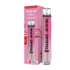 Pinkes wiederaufladbares Pod Kit von SKE Crystal Plus in Verpackung, ideal für nikotinfreies Dampfen.