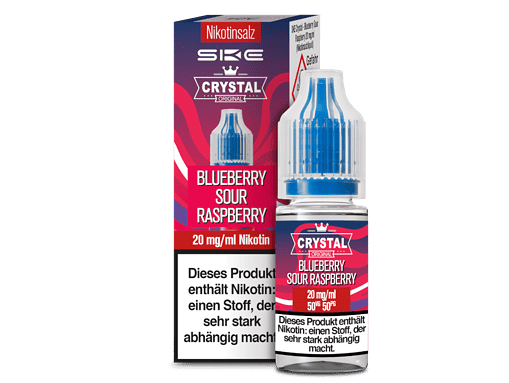 Blueberry sour nikotinsalz e-liquid in Flasche mit Verpackung, für E-Zigaretten, geschmacksintensiv und nikotinhaltig, 20 mg/ml, 50 VG, 50 PG, ideal für Dampfer, fruchtiger Geschmack.