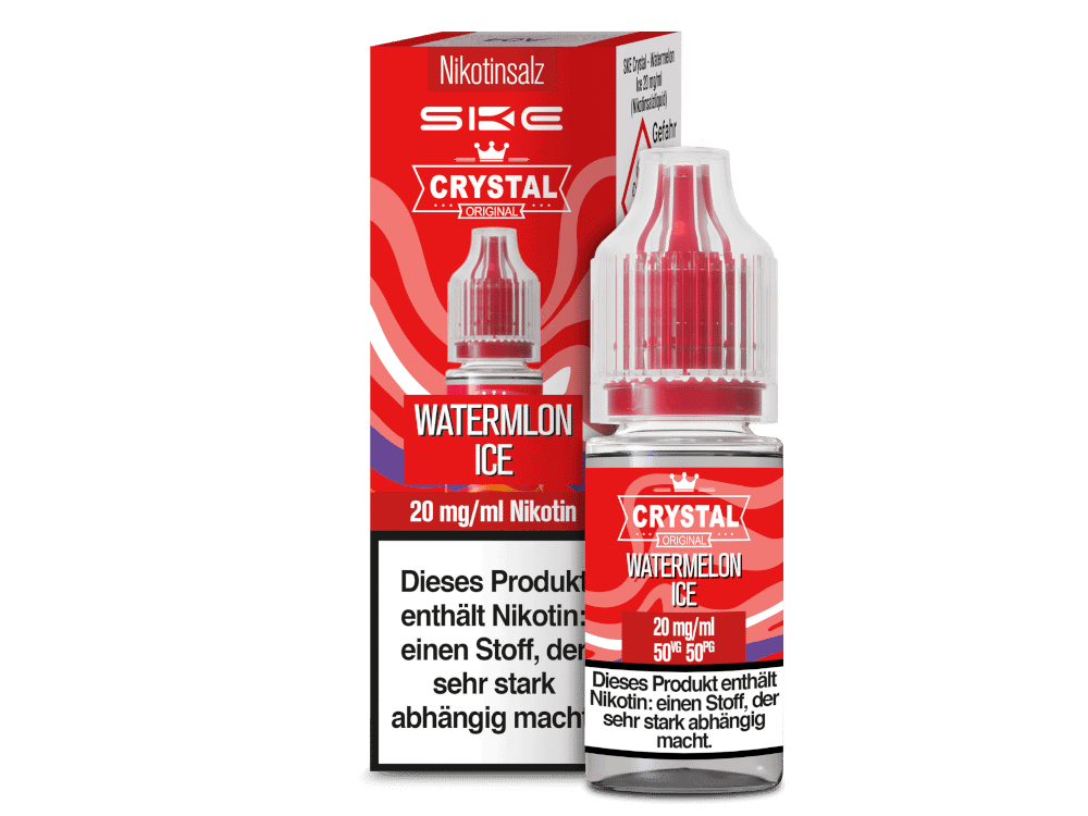 SKE Crystal Watermelon Ice Nikotinsalz Liquid 1 Nikotinsalz liquid wassermelon ice 20 mg/ml, Geschmack Watermelon Ice, 10ml Flasche, mit Nikotin, für E-Zigaretten, Original SKC Crystal.