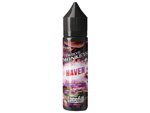 Aromenflasche für E-Zigaretten mit Geschmack "Haven" aus der Twelve Monkeys Oasis Reihe, fruchtig mit Traube, Apfel und Birne, 10ml, nikotinfrei, ideal für Dampfer, modernes Design, langlebig und hochwertig.