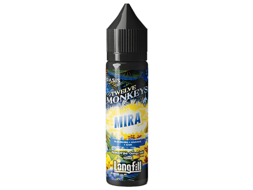 8ml Liquid Vape Flasche mit tropffreier Spitze, geeignet für E-Zigaretten, Aroma "MIRA" mit blauer Traube, Ananas und Kiwis, Nikotingehalt 0mg/ml, 10ml Flasche, Longfill, für Dampfer.