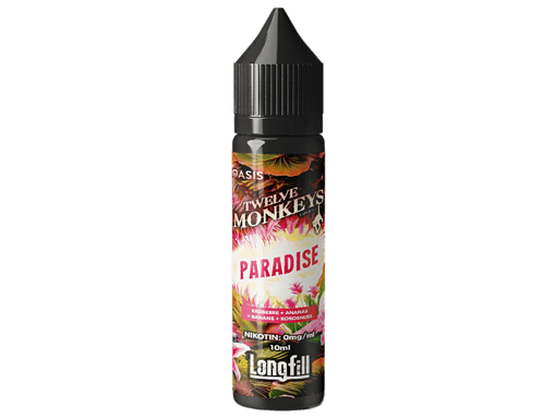 Twelve Monkeys Paradise E-Liquid Flasche mit fruchtigem Geschmack, 10ml, mit Erdbeere, Ananas, Banane und Kokosnuss, für E-Zigaretten, jetzt bei LETZ GO.
