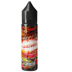Twelve Monkeys Sanctuary E-Liquid Flasche mit Fruchtaroma, 10 ml, für E-Zigaretten, mit Erdbeere, Wassermelone und Pfirsich.