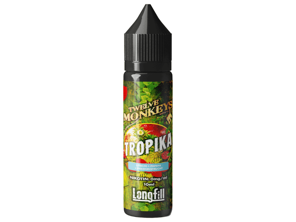 Twelve Monkeys - Tropika - Longfill 1 TROPIKA e-Zigarette Liquid mit Geschmack nach Passionsfrucht, Papaya und Pfirsich, 10ml, nikotinfrei, für Longfill-Vapes, ideal für Dampfer, hochwertiges Produkt aus dem Sortiment von LETZ Go.
