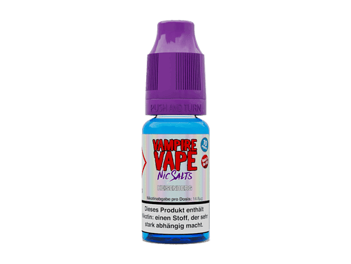 Aroma-Vape-Duftliquid in blauer Flasche mit lila Verschluss, für E-Zigaretten, Himbeer-Geschmack.