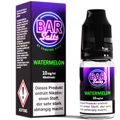 Vampire Vape Bar Salts Watermelon E-Liquid Flasche und Packung, Nikotinsalz 10 mg/ml, für E-Zigaretten.