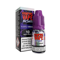 Vampire Vape NicSalts Purple Craze E-Liquid, 10 mg/ml, in Flasche und Verpackung, für E-Zigaretten, intensiver Nagellack Geschmack, nikotinhaltig, für Dampfer geeignet.