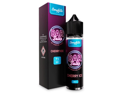 Longfill Vape E-Liquid Cherry Ice, 10ml, mit neonpinkem Design, perfekt für Frische- und Fruchtliebhaber, ohne Nikotin, ideal für Liquid-Substitution.