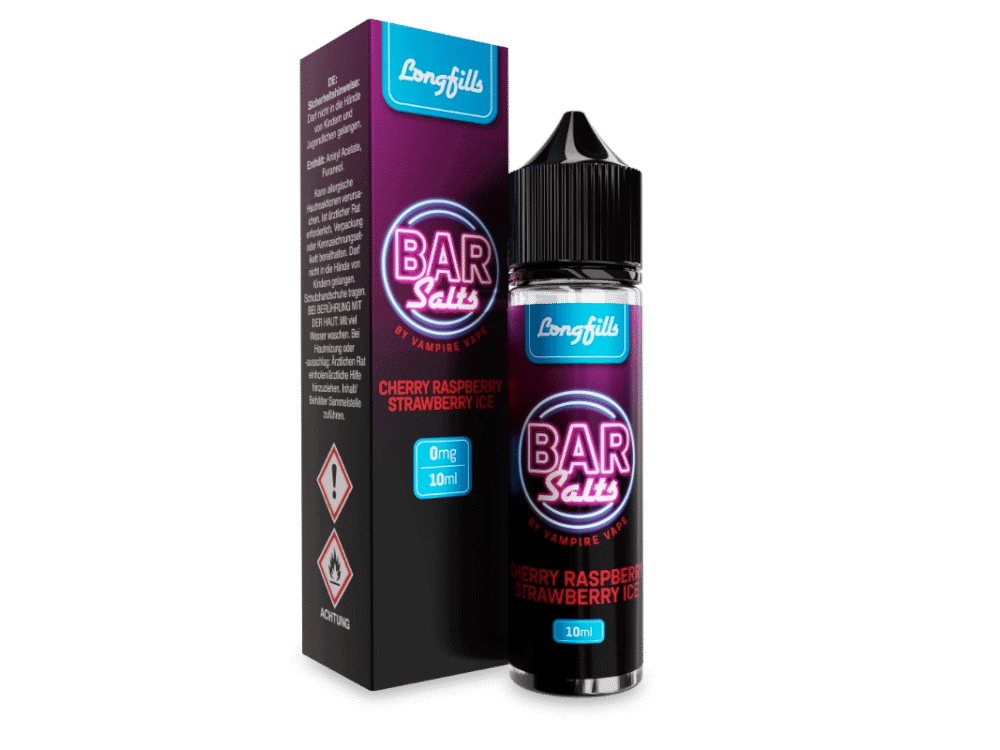 Vampire Vape Bar Salts Cherry Raspberry Strawberry Ice 10 ml 1 Longfill Longfill BAR Salt E-Liquid mit Kirsch-Himbeer-Geschmack, 10ml Flasche, 0mg, ideal für Vape-Liebhaber, hochwertige Geschmackskomposition, ansprechendes Design, für den persönlichen E-Zigaretten-Dampf Genuss.