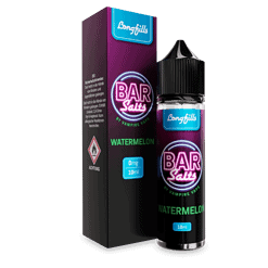 Leere Flasche und Verpackung, Wasser-Melone Geschmack, Longfill Liquid, E-Zigaretten Liquid, Vapor-Shop Produktbild.