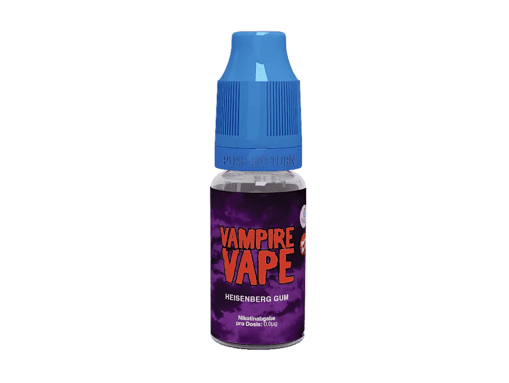 Vampire Vape Heisenberg-Gum E-Liquid Flasche im Cool Blue Push-Button-Design.