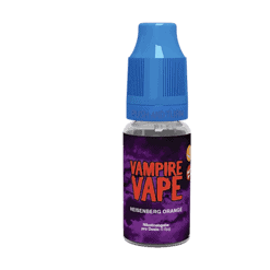 Vampire Vape Heisenberg Orange E-Liquid Flasche mit blauer Kappe, ideal für Vape Genießer, mit fruchtigem Orangen-Geschmack und intensiver Dampfentwicklung.