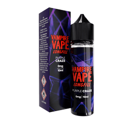 Vampire Vape Longfill Purple Craze E-Liquid Flasche und Verpackung, 10ml, süßer und fruchtiger Vape-Dampf für Dampfer, ideal für E-Zigaretten, impulsiv, aromatisch, modern gestaltet Relevanz.