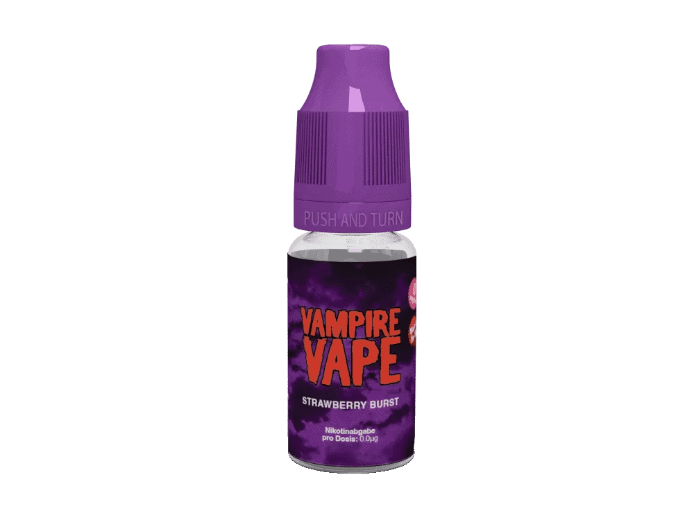Vampire Vape - Strawberry Burst 1 Vampire Vape Strawberry Burst E-Liquid in Flasche mit lila Kindersicherung und handlichem Design für Dampfer, besten Geschmack und intensiven Abschluss.