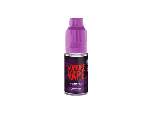 Kleines Vaping-Fläschchen mit lila Dampf-Design und "Vampire Vape" Aufdruck, Geschmack: Ice Menthol. Perfekt für sofortigen E-Liquid-Nachfüllung, angenehm erfrischender Mentholgeschmack, hochwertiges Vaporizer-Zubehör.