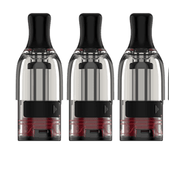 Nano Vape Pod mit schwarzem Mundstück, transparenter Tank und rotem Akku - Ersatzteil für tragbare Vaporizers. Hochwertiges Zubehör für Dampfer.