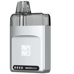 Vaporesso Vaper Pod, tragbares Vape-Gerät mit LED-Anzeige, kompakt und einfach zu bedienen. Perfekt für unterwegs und Anfänger. Modernes Design in Silber.